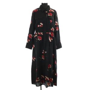 19AW 刺繍シャツワンピース ロング 長袖 36 黒 赤 オフホワイト ブラック レッド