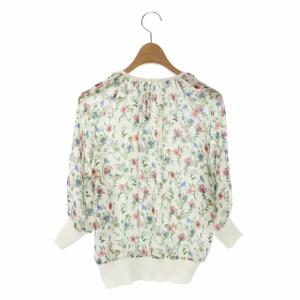 ANAYI 20SS ブラウス ボタニカルフラワープリント ギャザー プルオーバー 七分袖 36 白 ホワイト マルチカラー