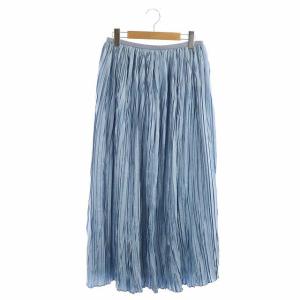 21SS ランダムプリーツスカート ロング サテン 36 ブルー