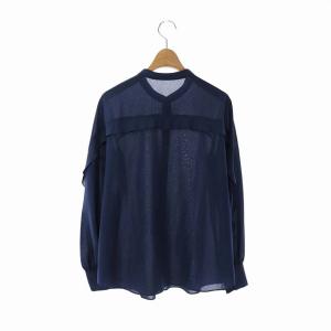 ANAYI 21SS スタンドカラーブラウス シャツ 長袖 38 紺 ネイビー