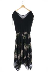 GRACE CONTINENTAL 21SSフラワー刺繍フレアニットワンピース 36 ブラック