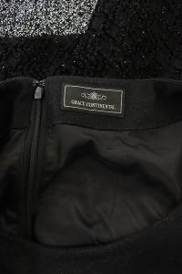GRACE CONTINENTAL ラメ ビジュー切り替えワンピース 膝丈 長袖 38 黒 ブラック