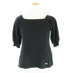 バックリボンカットソー スクエアネック 五分袖 36 ブラック