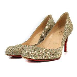 パンプス プレーントゥ グリッター 35 22cm ゴールド