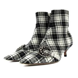 チェックショートブーツ 36 ブラック