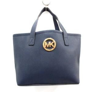 トートバッグ ハンドバッグ ロゴ レザー ゴールド金具 青 ブルー