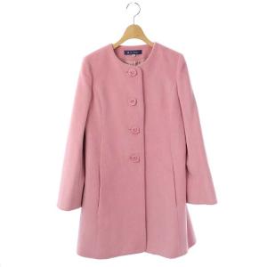 アンゴラウールノーカラーコート ロング ステッチ 38 ピンク
