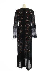 GRACE CONTINENTAL 21SS ニットワンピース セミフレア レース 花柄刺繍 Vネック 36 ブラック