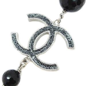 CHANEL ロングネックレス ココマーク ストーン ブラック シルバー B10A