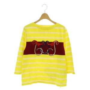 ボーダープリントカットソー Tシャツ 七分袖 36 イエロー