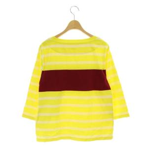 HERMES ボーダープリントカットソー Tシャツ 七分袖 36 イエロー