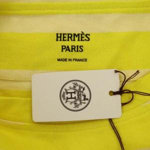 HERMES ボーダープリントカットソー Tシャツ 七分袖 36 イエロー