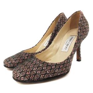 パンプス ハイヒール ジャガード柄 35 22cm 紺 ネイビー ピンク