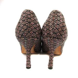 JIMMY CHOO パンプス ハイヒール ジャガード柄 35 22cm 紺 ネイビー ピンク