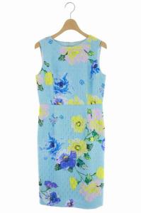 ノースリーブレースプリントワンピース ライトブルー