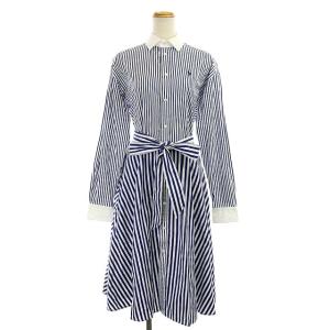 ストライプシャツワンピース ポニー刺繍 2 ブルー ホワイト