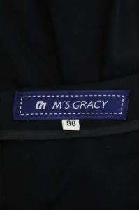 M'S GRACY ワンピース フレンチスリーブ ドッキング風 リボン 半袖 膝丈 スクエアネック 36 ベージュ 黒 ブラック