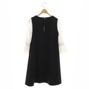 M'S GRACY ワンピース フレアブラウス袖 膝丈 七分袖 八分袖 Aライン 切替 36 黒 白 ブラック ホワイト