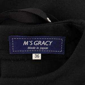 M'S GRACY ワンピース フレアブラウス袖 膝丈 七分袖 八分袖 Aライン 切替 36 黒 白 ブラック ホワイト