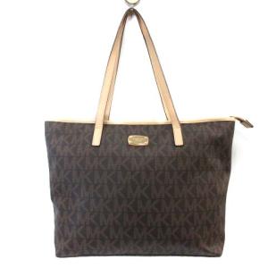 ハンドバッグ トートバッグ ショルダーバッグ 2way ロゴ 総柄 PVC レザー 牛革 茶 ブラウン