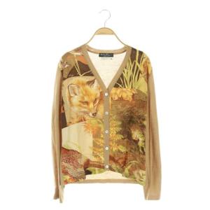 フォックスプリントシルク切替カーディガン キャメル