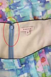 TOCCA 花柄タックワンピース 膝丈 ノースリーブ プリーツ シフォン 0 青 ブルー