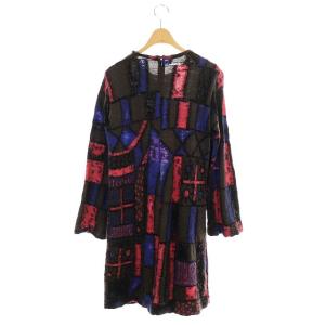 HaaT HeaRT イッセイミヤケ ウール総柄ワンピース ひざ丈 長袖 2 グレー ピンク ブルー