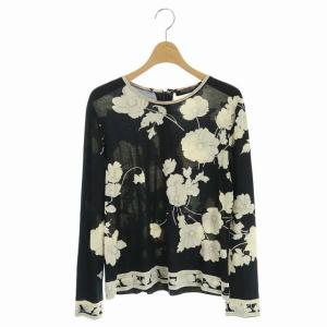FASHION シルク混 カットソー 花柄 L ブラック