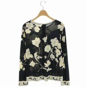 LEONARD FASHION シルク混 カットソー 花柄 L ブラック
