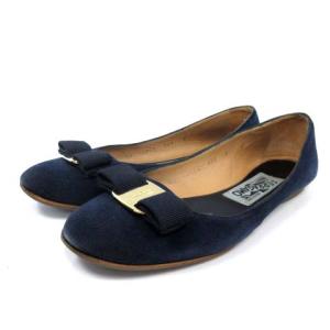 ヴァラリボン スエードフラットシューズ ブルー