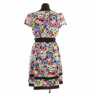 M'S GRACY フラワー柄ワンピース ひざ丈 半袖 リボンベルト付き 38 マルチカラー