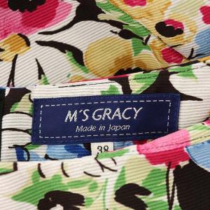 M'S GRACY フラワー柄ワンピース ひざ丈 半袖 リボンベルト付き 38 マルチカラー