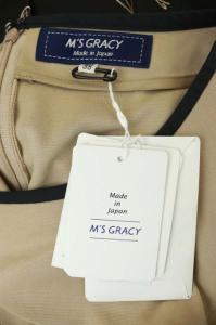 M'S GRACY ワンピース リボン刺しゅう 切替 ドッキング ロング 半袖 パフスリーブ フレア 38 モカ 黒 ブラック