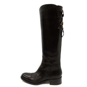 SARTORE ロングブーツ レザー ローヒール バックベルト 37 23.5cm 茶 ブラウン 