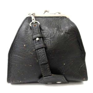 BIGOTRE ショルダーバッグ ワンショルダー ミニ がま口 ダメージ加工 レザー 黒 ブラック