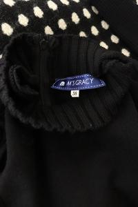 M'S GRACY ドット ニット 切替 ワンピース 膝丈 長袖 ハイネック 38 黒 ブラック