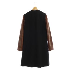 Theory レザースリーブウール2WAYコート ノーカラー アウター ロング S/P 黒 茶 ブラック ブラウン
