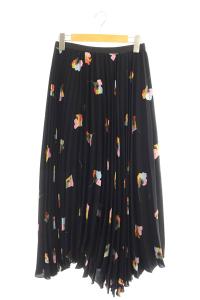 19SS イレギュラーpt プリーツSK スカート ロング 花柄 36 黒 ブラック