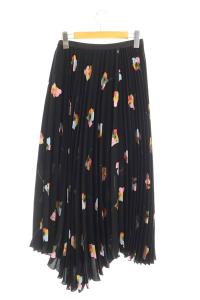 GRACE CONTINENTAL 19SS イレギュラーpt プリーツSK スカート ロング 花柄 36 黒 ブラック