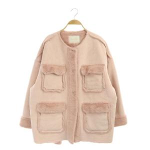 19AW ジャケット コート ノーカラー エコムートン フェイク ファー 36 ピンク
