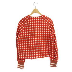 GRACE CONTINENTAL チェックリブブルゾン ジャケット ノーカラー ジップアップ 総裏地 36 赤 レッド