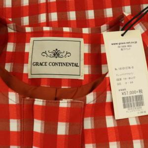 GRACE CONTINENTAL チェックリブブルゾン ジャケット ノーカラー ジップアップ 総裏地 36 赤 レッド