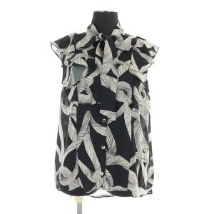 リボンプリントボウタイノースリーブブラウス 38 ブラック