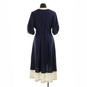 Grace Class 20SS リネンタッチバイカラーワンピース ロング 半袖 ベルト付き 36 紺 白 ネイビー ホワイト