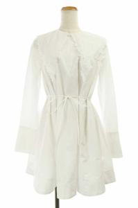 21SS 刺繍ビッグカラー2WAYチュニック ブラウス ノースリーブ ホワイト