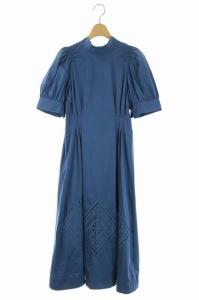 21SS バックリボン刺繍ワンピース 38 ブルー