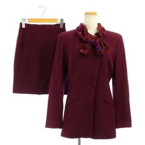 セットアップ ジャケット 総裏地 ミニスカート タイト ウール エンジ