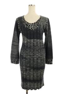 ISSEY MIYAKE 総柄プリーツニットワンピース グレー