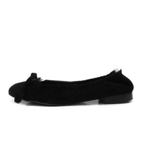 HERMES バレエシューズ リボンモチーフ スエード ブラック 36.5 23cm