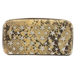 JIMMY CHOO 長財布 ラウンドファスナー レザー パイソン型押し スタッズ  スター ブラウン